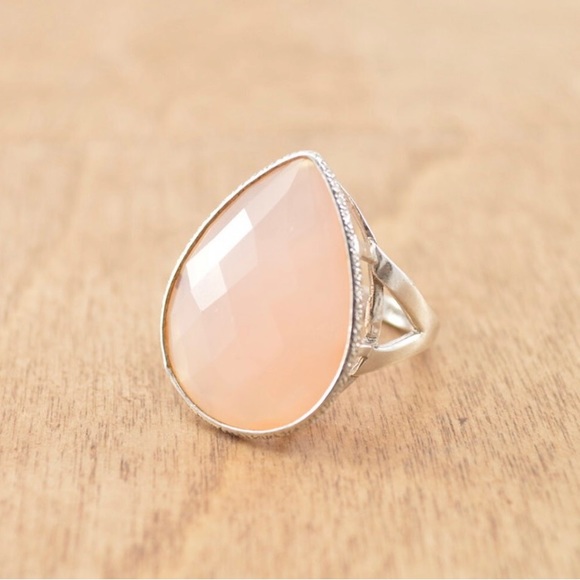 SOLD - Faceted Rose Quartz Tear Drop Ring Sterling Silver 7.4g Vintage Estate - Picture 1 of 4